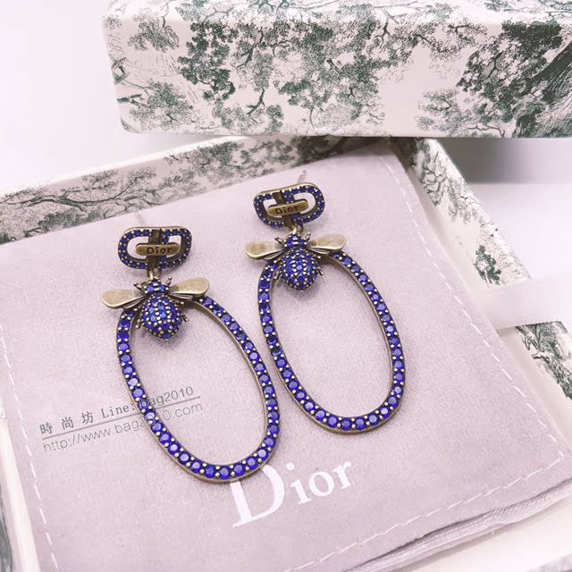 Dior飾品 迪奧經典熱銷款CD蜜蜂藍鑽圓環耳環耳吊  zgd1146